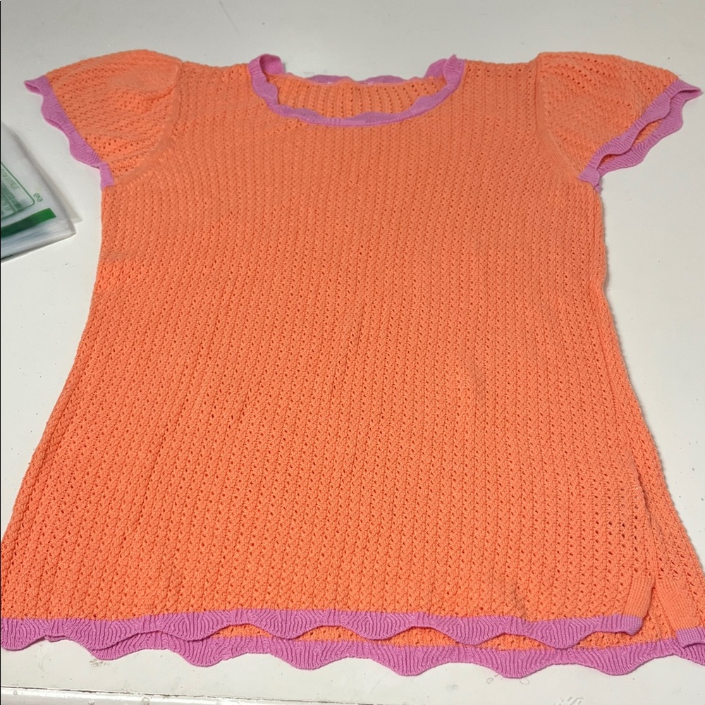 Crochet Medium Pink Purple Short Sleeve Chunky Crochet / Knit Blouse